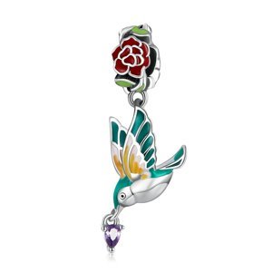 Royal Fashion stříbrný přívěsek Ptáček s květy SCC2195