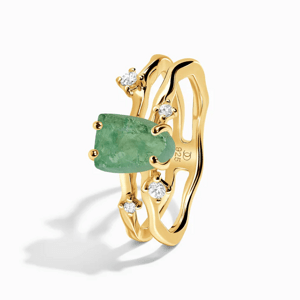 Royal Fashion prsten 18k zlato Vermeil SKA-R002-ROSEGOLD-GREENAPATITE Velikost: 9 (EU: 59-60)