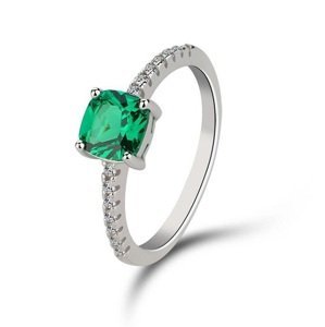 Emporial stříbrný rhodiovaný prsten Smaragdový kámen MA-SOR565-GREEN-SILVER Velikost: 10 (EU: 61-63)