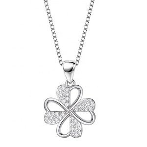 Emporial stříbrný rhodiovaný náhrdelník Třpytivý čtyřlístek pro štěstí HA-YJXZ055