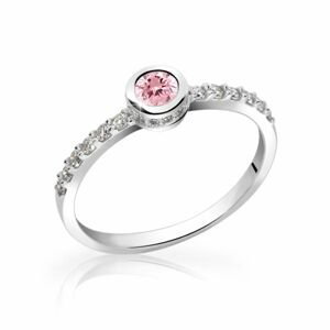 Zlatý dámský prsten DF 2803 z bílého zlata, růžový safír s diamanty 48