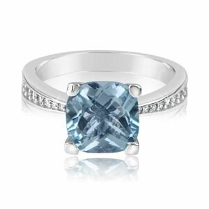 Zlatý dámský prsten DF 3487 z bílého zlata, topaz swiss blue s diamanty 46