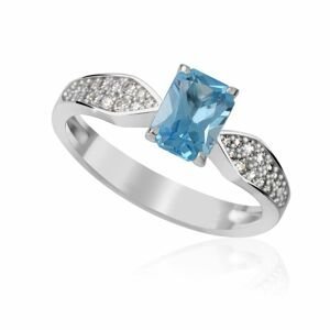 Zlatý dámský prsten DF 3456 z bílého zlata, topaz swiss blue s diamanty 47