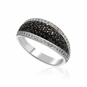 Zlatý dámský prsten DF 3353 z bílého zlata, černé a bílé diamanty 46