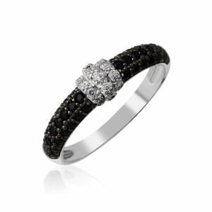 Zlatý dámský prsten DF 3190 z bílého zlata, černé a bílé diamanty 46