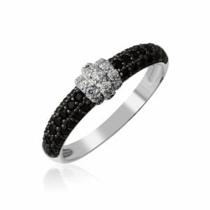 Zlatý dámský prsten DF 3190 z bílého zlata, černé a bílé diamanty 49
