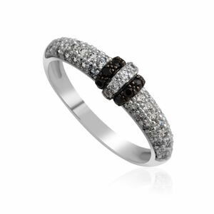 Zlatý dámský prsten DF 3190-1 z bílého zlata, black and white briliants 59