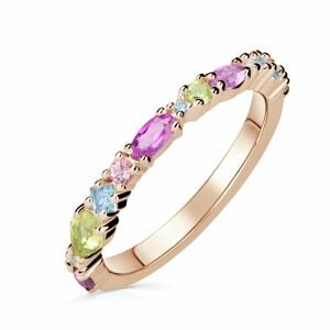 Zlatý dámský prsten DF 4918 z růžového zlata, barevné kameny 47