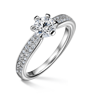 Florence Side Stones | Zásnubní prsten se středovým kamenem 0.700ct, bílé zlato, s diamanty 48