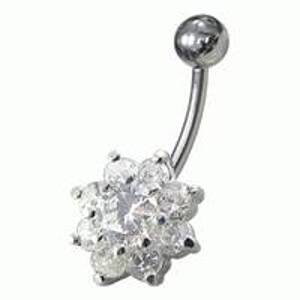 Šperky4U Stříbrný piercing do pupíku - kytička - BP01257-C