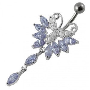 Šperky4U Piercing do pupíku - motýlek, světle fialové zirkony - BP01274-TZ