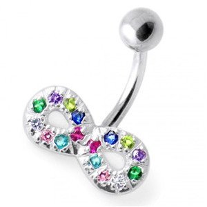 Šperky4U Stříbrný piercing do pupíku, různobarevné zirkony - BP01021-W