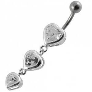 Šperky4U Stříbrný piercing do pupíku - srdíčka - BP01266-C