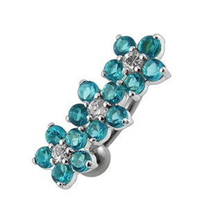 Šperky4U Stříbrný piercing do pupíku se štítem - kytičky - BP01171-Q