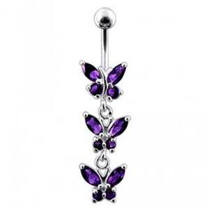 Šperky4U Stříbrný piercing do pupíku s motýlky - BP01122-A
