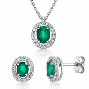 SOFIA zlatý set náhrdelník a náušnice se smaragdem GEMBO30185-37+GEMCS30209-33