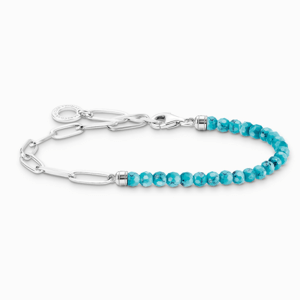 THOMAS SABO náramek na charm Turquoise beads and chain links silver A2099-404-17