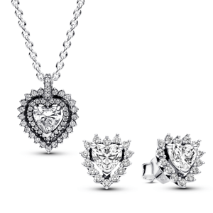 PANDORA set náhrdelník a náušnice Sparkling Heart 393099C01-45+293097C01