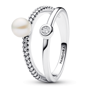 PANDORA prsten Pavé perla a zirkon 193147C01
