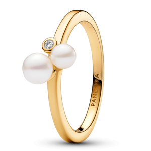 PANDORA pozlacený prsten Nadčasový perlový prsten 163156C01