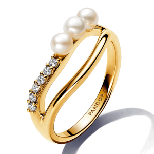 PANDORA pozlacený prsten s perlami a zirkony 163258C01