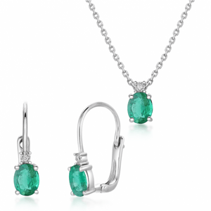 SOFIA zlatý set náhrdelník a náušnice se smaragdem a zirkony GEMCS29602-37+GEMBO29374-44
