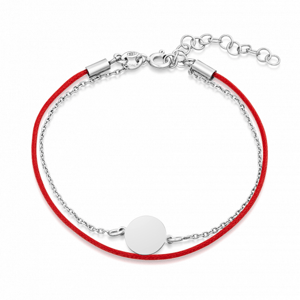 SOFIA stříbrný náramek s červenou šňůrkou a kroužkem AMBRGG535915