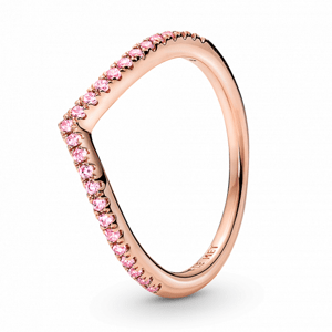 PANDORA pozlacený prsten Třpytivé růžové přání 186316C02