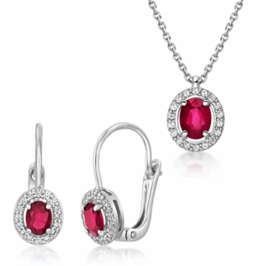 SOFIA zlatý set náhrdelník a náušnice s rubínem GEMBO32030-24+GEMCS30209-32