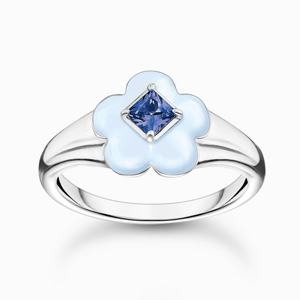 THOMAS SABO prsten Flower with blue stone TR2433-496-1