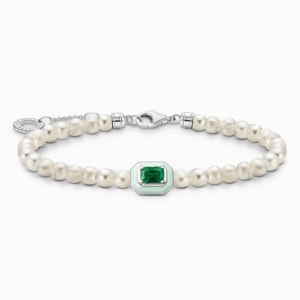 THOMAS SABO náramek Pearls and green stone silver A2096-082-6