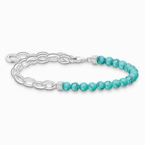 THOMAS SABO náramek na charm Turquoise beads and chain links silver A2098-404-17
