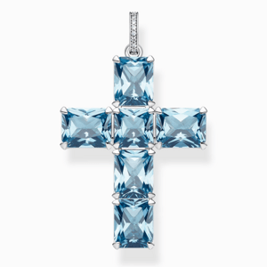 THOMAS SABO přívěsek Cross with aquamarine-coloured stones PE922-059-1