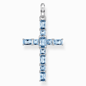 THOMAS SABO přívěsek Cross with aquamarine-coloured stones PE939-009-1