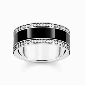 THOMAS SABO prsten Band ring with black enamel and zirconia TR2446-691-11