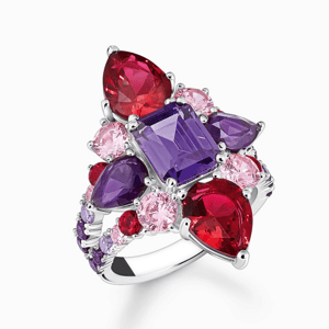 THOMAS SABO prsten Cocktail ring with red and violet stones TR2441-477-7
