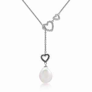 SOFIA stříbrný náhrdelník se srdíčky a perlou WWPS080584N-1