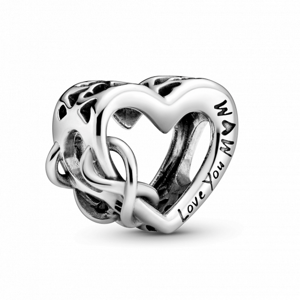 PANDORA korálek Srdce pro mámu se symbolem nekonečna a nápisem 798825C00