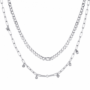 ROSATO stříbrný dvojitý náhrdelník s čirými zirkony RORZC021