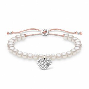 THOMAS SABO šňůrkový náramek White pearls heart pavé A1986-199-14-L20v
