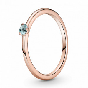 PANDORA pozlacený prsten Solitér se světle modrým křišťálem 189259C02