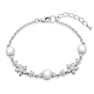 SOFIA stříbrný náramek s perlami a zirkonovými květy WWPS100494B-SF1
