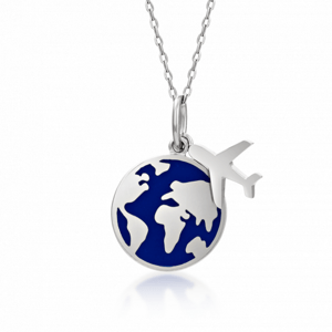 SOFIA stříbrný náhrdelník zeměkoule a letadlo CONOB104327