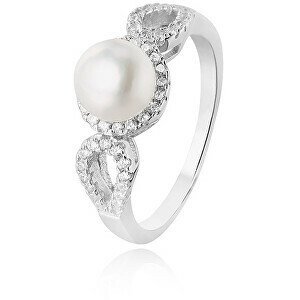 Beneto Stříbrný prsten s krystaly a pravou perlou AGG205 50 mm