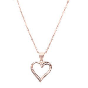 Beneto Růžově pozlacený stříbrný náhrdelník se srdcem AGS289/47-ROSE (řetízek, přívěsek)