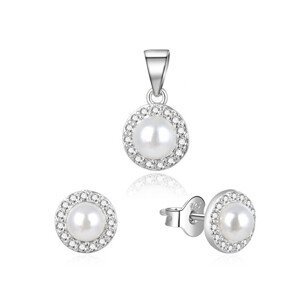 Beneto Půvabná stříbrná souprava šperků s pravými perlami AGSET270PL (přívěsek, náušnice)