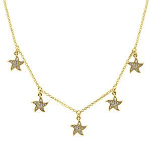 Brilio Silver Stylový pozlacený náhrdelník se zirkony Hvězdičky NCL13Y