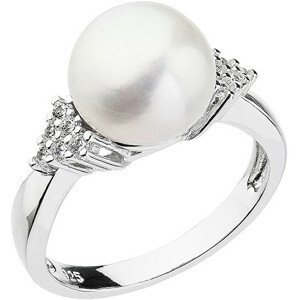 Evolution Group Stříbrný prsten s bílou říční perlou a zirkony 25002.1 56 mm