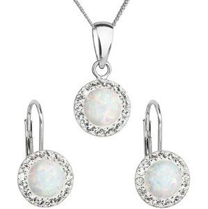 Evolution Group Třpytivá souprava šperků s krystaly Preciosa 39160.1 & white s.opal (náušnice, řetízek, přívěsek)