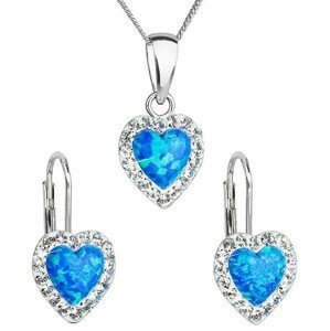 Evolution Group Srdíčková souprava šperků s krystaly Preciosa 39161.1 & blue s.opal (náušnice, řetízek, přívěsek)
